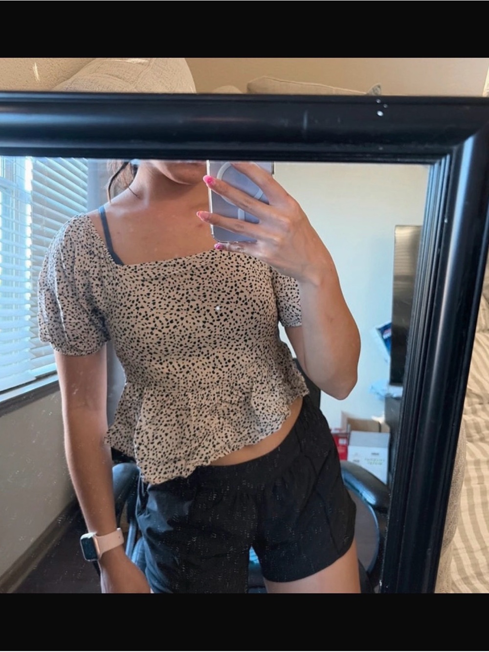 American Eagle Outfitters Beige Printed Peplum Square-Neck Top